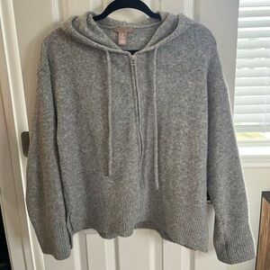 H&M Gray Zip-Neck Hooded Sweater